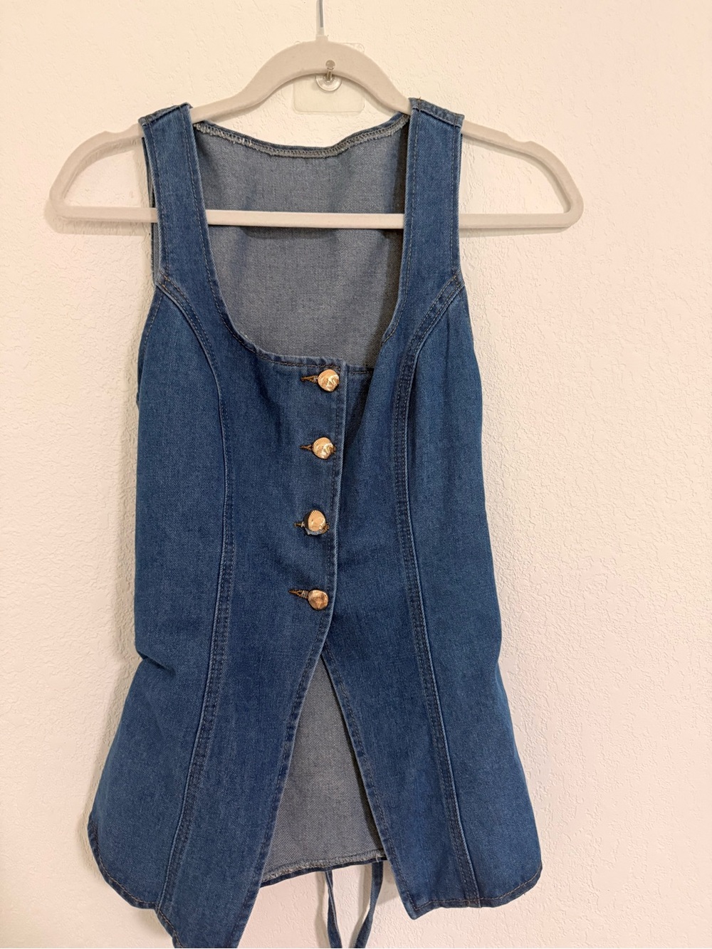 Denim Button-Front Tank Top with Gold Buttons
